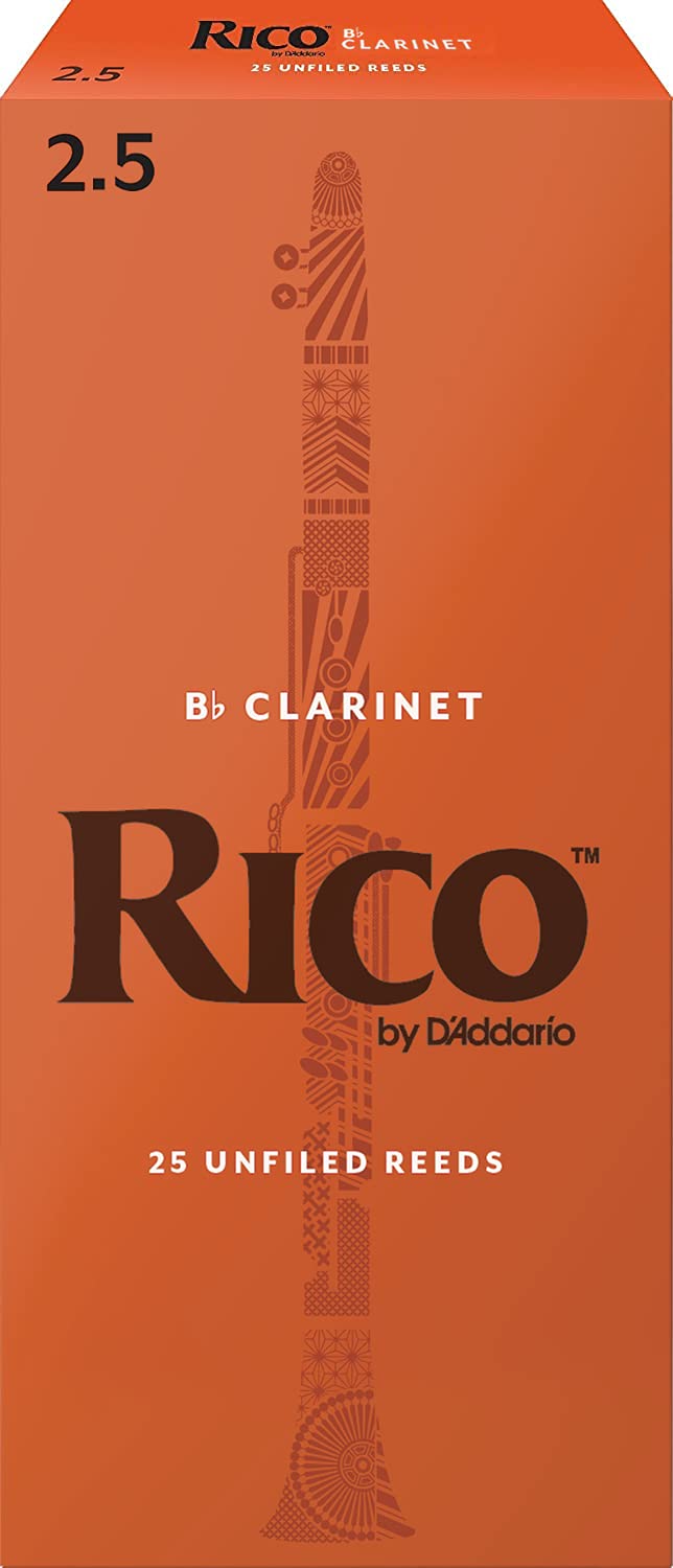 D’Addario Woodwinds - Rico Bb Clarinet Reeds - Reeds for Bb Clarinet - Crafted for Beginners, Students, Educators - Strength 2.5, 10-pack
