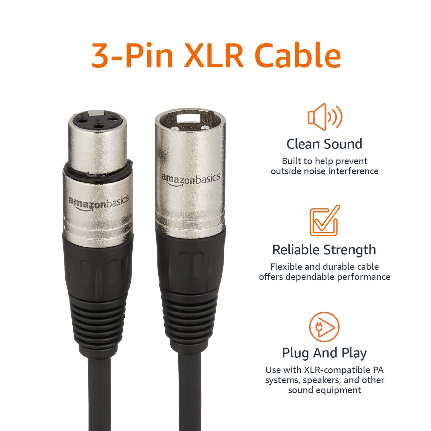 Amazon Basics XLR Microphone Cable for Speaker or PA System, All Copper Conductors, 6MM PVC Jacket, 6 Foot, Black